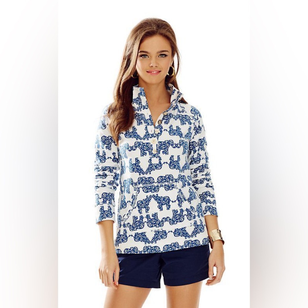 Lilly Pulitzer Captain Popover Sweatshirt Pack Your Trunk Blue Elephant Print S - Picture 10 of 10